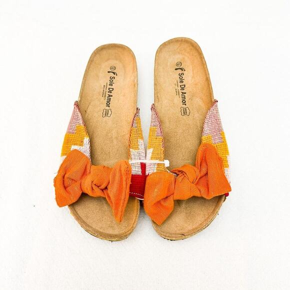 Sole De Amor Patterned Leather Sole Bow Tie Front Sandal Size 40 MINT - Picture 1 of 5